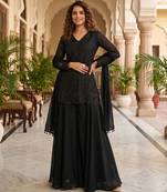 Black premium chinon beads work suit set with dupatta