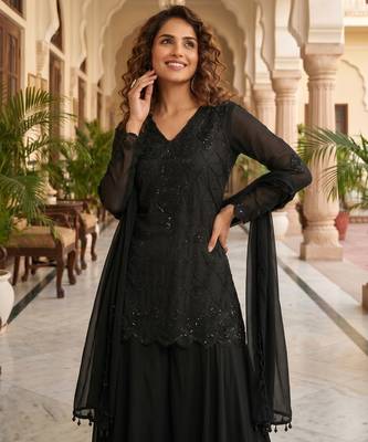 Black premium chinon beads work suit set with dupatta 2