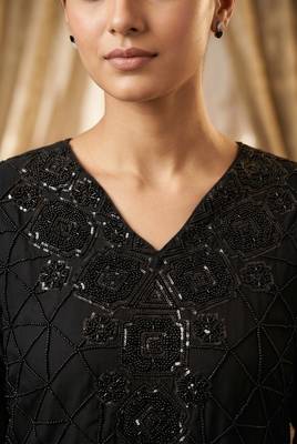 Black premium chinon beads work suit set with dupatta 3