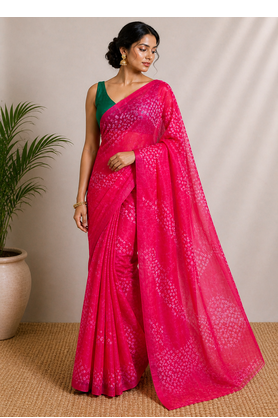 Georgette bandhej saree with Unstitched blouse 4