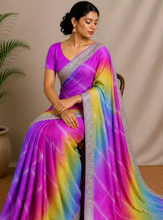 Multicolor chiffon saree with Unstitched blouse