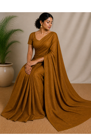 Golden maheshwari tissue saree with unstitched blouse 4
