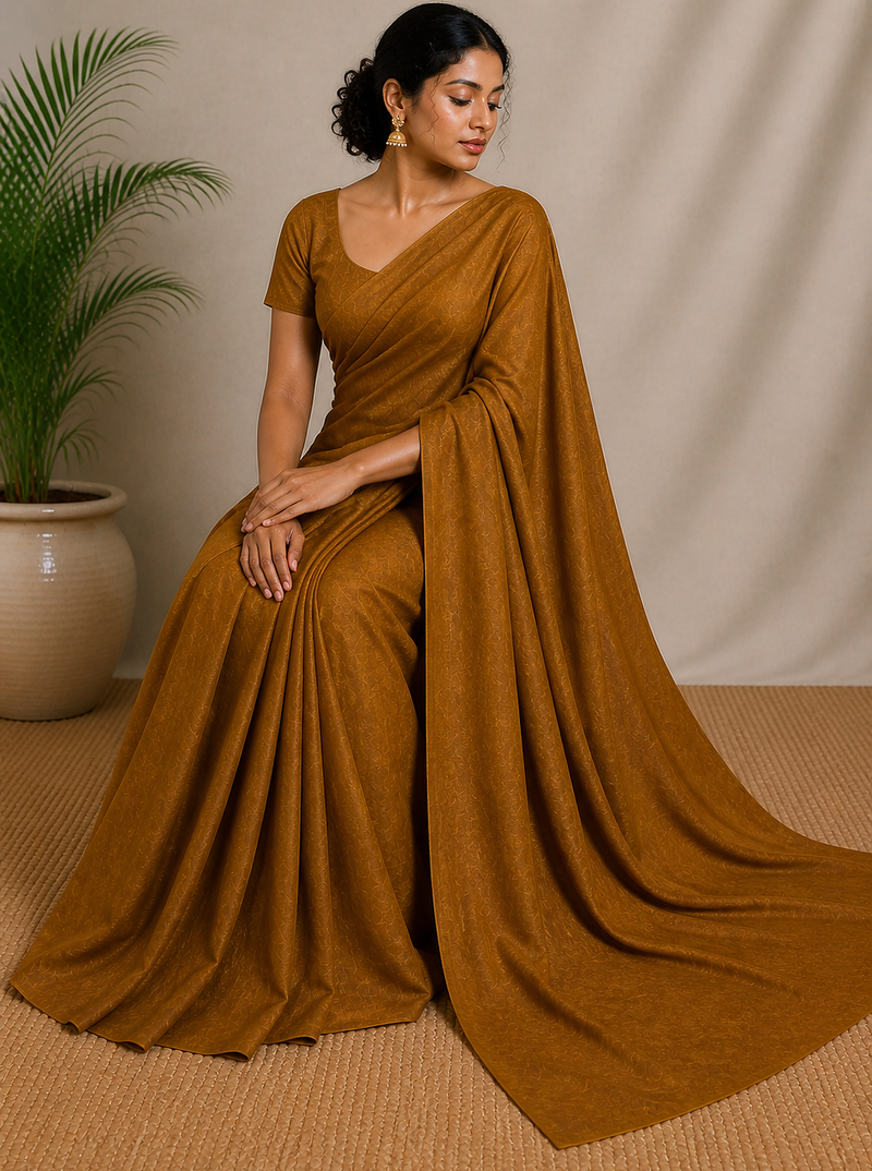 Golden maheshwari tissue saree with unstitched blouse