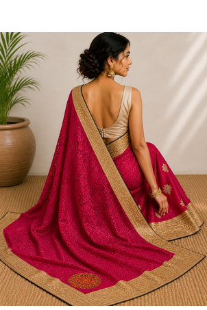 Pink fancy saree without blouse 4
