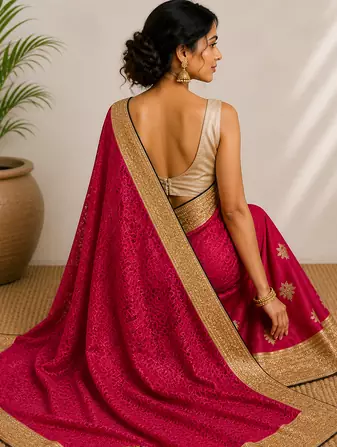 Pink fancy saree without blouse