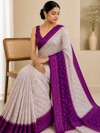 Ikaat woven saree Without Blouse