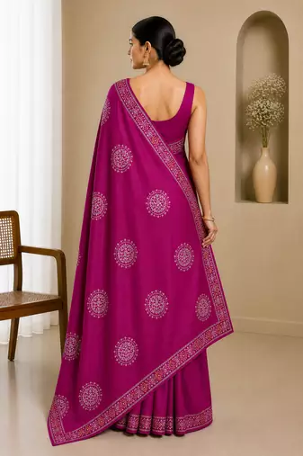 Organza with pure gajji border (With Unstitched Blouse)