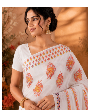 Hand Block Printed Saree With Blouse 4