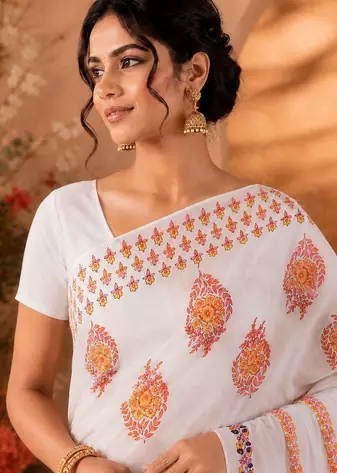 Hand Block Printed Saree With Blouse