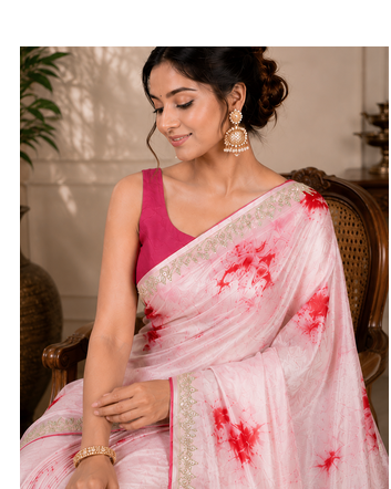 Pink Marble Dye Saree With Gota patti Work and Blouse 4