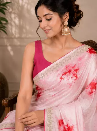 Pink Marble Dye Saree With Gota patti Work and Blouse