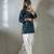 Teal blue muslin cotton digital printed kurti with embroidered farshi palazzo set