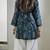 Teal blue muslin cotton digital printed kurti with embroidered farshi palazzo set