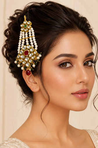 Premium kundan jhoomer with layered pearl tassels
