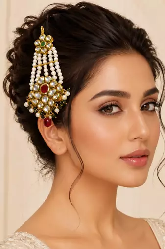 Premium kundan jhoomer with layered pearl tassels