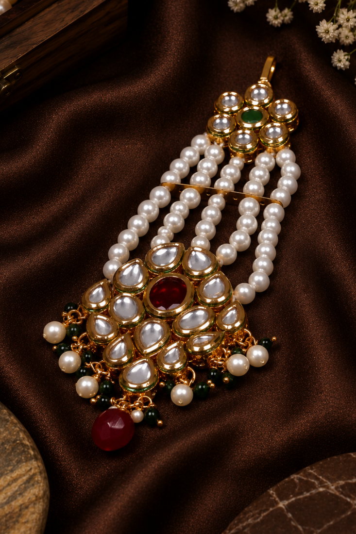 Premium kundan jhoomer with layered pearl tassels