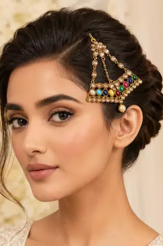 Regal triangle kundan stone jhoomer