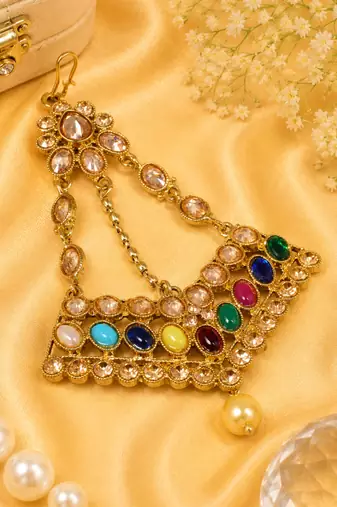 Regal triangle kundan stone jhoomer