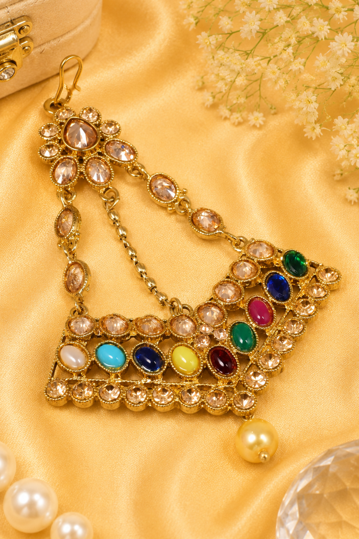 Regal triangle kundan stone jhoomer