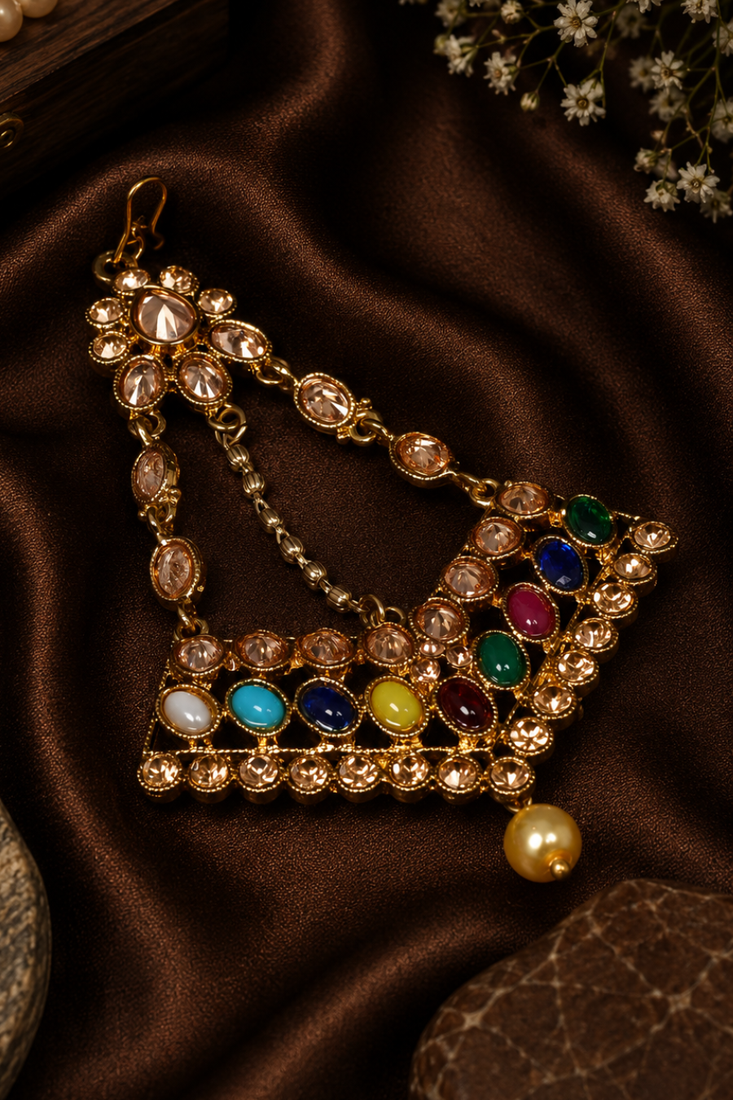 Regal triangle kundan stone jhoomer