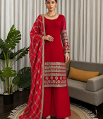 Rani pink faux georgette sequins embroidered anarkali suit set with printed dupatta