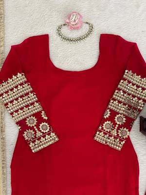 Rani pink faux georgette sequins embroidered anarkali suit set with printed dupatta 4