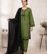 Green colour rayon embroidered kurta palazzo set with georgette dupatta