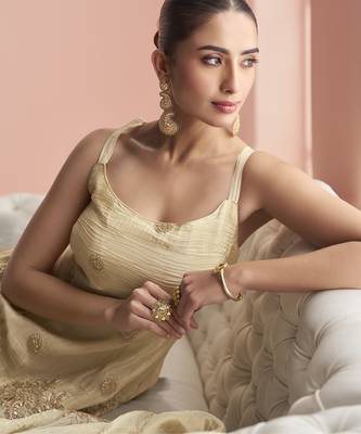 Beige koding embrodary silk blend sharara salwar suit 2