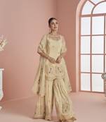 Beige koding embrodary silk blend sharara salwar suit