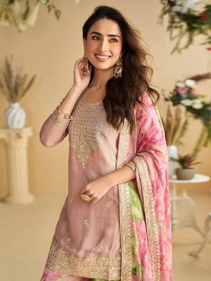 Pink koding embrodary silk blend sharara salwar suit 2
