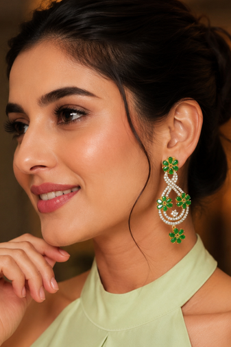 Emerald bloom cz dangler earrings