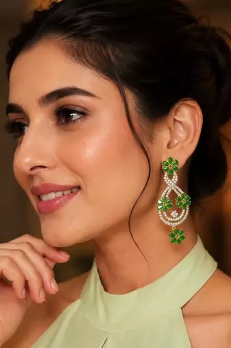 Emerald bloom cz dangler earrings