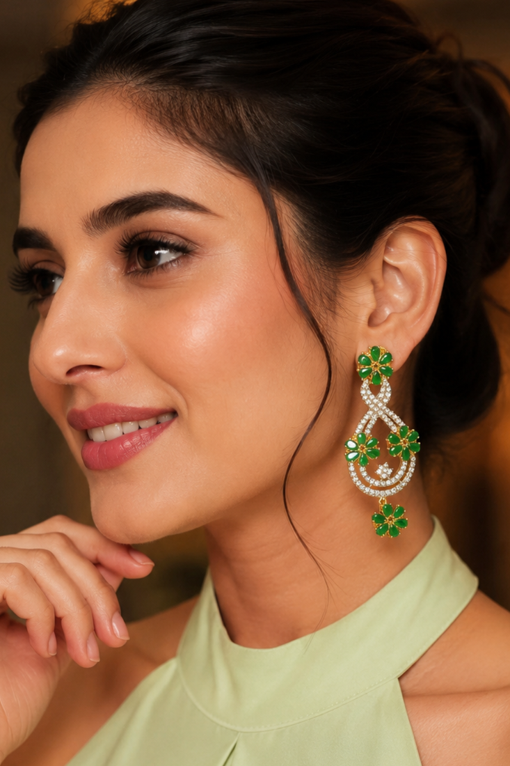 Emerald bloom cz dangler earrings