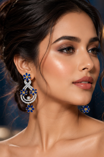 Sapphire bloom cz dangler earrings