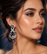 Sapphire bloom cz dangler earrings