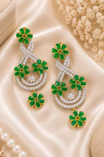 Emerald bloom cz dangler earrings
