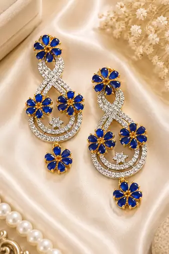 Sapphire bloom cz dangler earrings