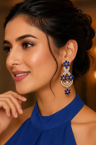 Sapphire bloom cz dangler earrings