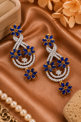 Sapphire bloom cz dangler earrings 4