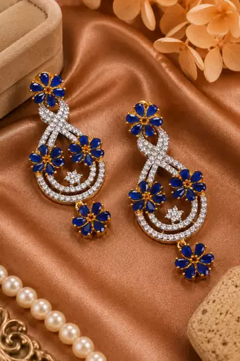 Sapphire bloom cz dangler earrings