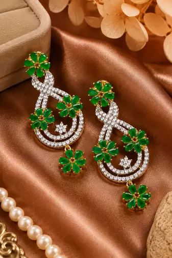 Emerald bloom cz dangler earrings