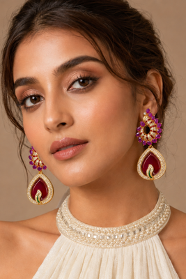 Ruby Blossom American Diamond Earrings 1