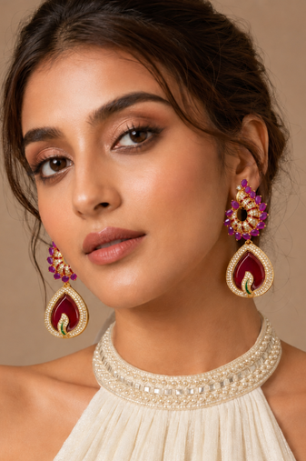 Ruby Blossom American Diamond Earrings