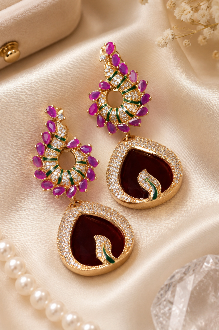 Ruby Blossom American Diamond Earrings