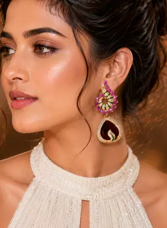 Ruby Blossom American Diamond Earrings