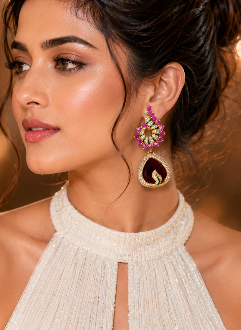 Ruby Blossom American Diamond Earrings