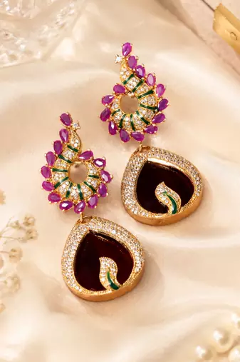 Ruby Blossom American Diamond Earrings