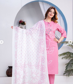 Beautiful jaipuri pink straight-fit  bandhani design cotton kurta set