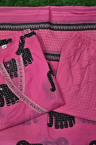 Beautiful pink 3-piece pure cotton kurta set