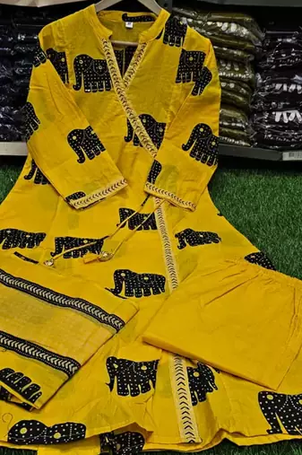 Beautiful yellow 3-piece pure cotton kurta set